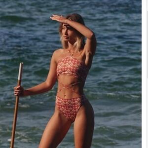 Free People x  Beth Richards Gina One Piece Saffron Square Geo Swimsuit Size M